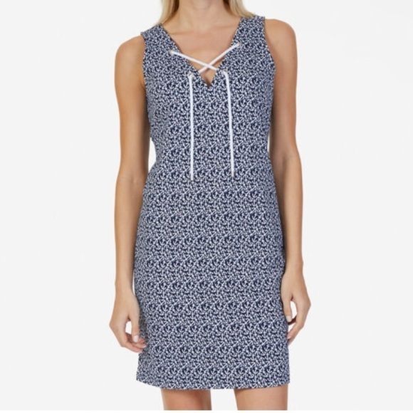 Nautica | Lace-Up Anchor Nautical All Over Print Sleeveless 100% Cotton Dress L - Picture 1 of 17